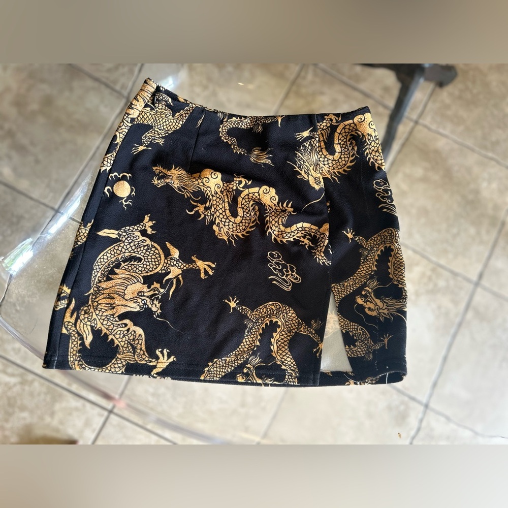 SHEIN Gold and Black Mini Pencil Skirt with Slit
